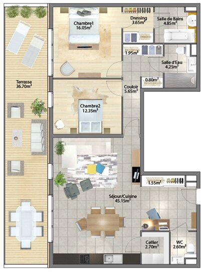 Plan d'un appartement de 4 pièces - Les terrasses du lac à Vichy